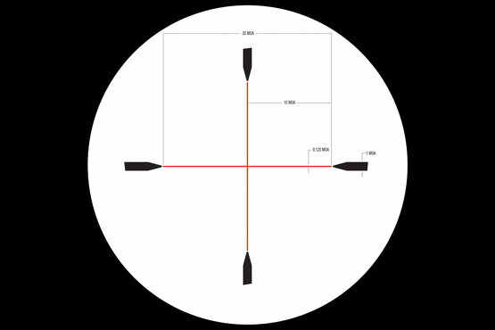Subtensions and measurements for the Trijicon Credo HX 4-16x rifle scope's red illuminated duplex reticle.